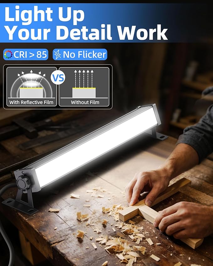 40W Shop Light for Garage, Plug in 5400LM with Switch+ 6.6FT Cord, 4 Pack | Brighter LED Garage Light, 6000K Daylight White Workshop Bay Lighting for Workbench Warehouse Factory Basement