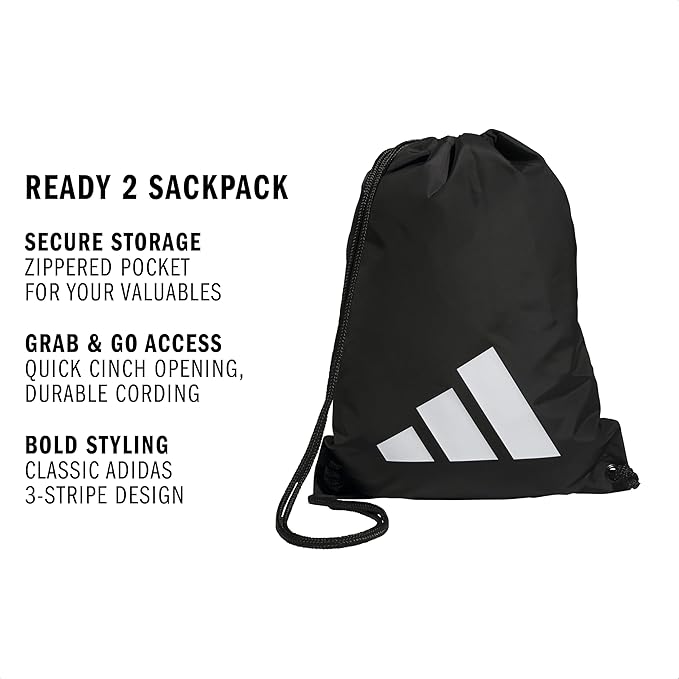 adidas Ready Sackpack – Drawstring Backpack Lightweight Small Gym Bag