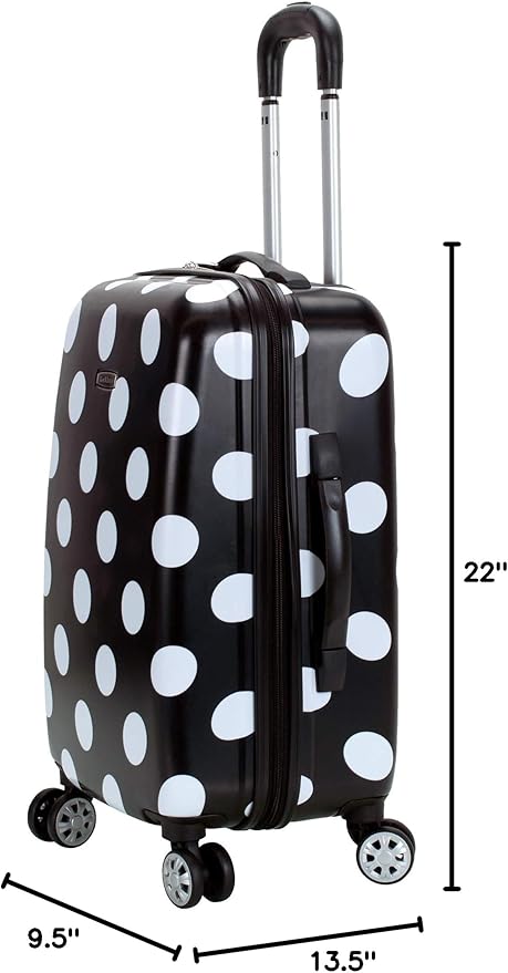 Rockland Laguna Beach Hardside Spinner Wheel Luggage, Black Dot, 3-Piece Set (22/24/28)