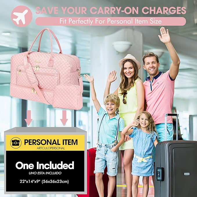 Travel Duffle Bag Weekender for Women - 38L Carry-On Overnight Personal Item Bag with Shoe Compartment & Wet Pocket Weekend Tote Bags with Toiletry Hospital Bags for Labor and Delivery