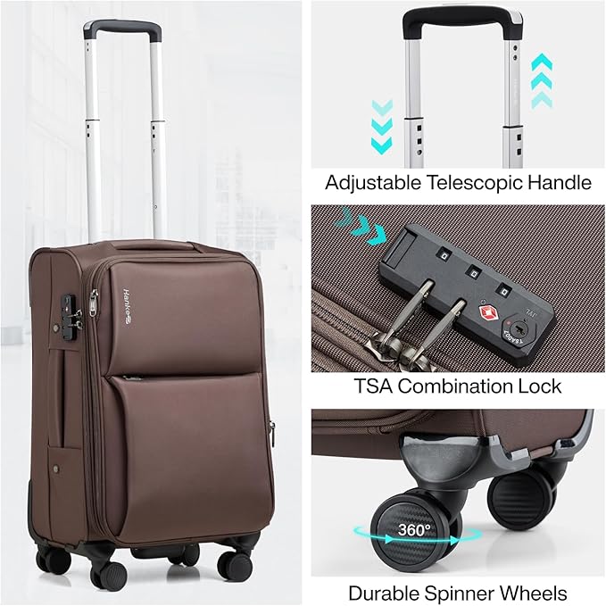 Hanke 24 Inch Luggage Expandable Softside Checked Suitcases with Spinner Wheels, Upright Rolling Luggage Suitcases Travel TSA Luggage Bag for Women Men(Coffee)