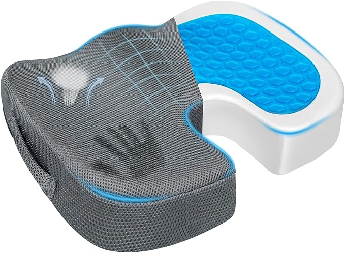 Season Guard Gel Seat Cushion – Office Chair Cushion – Non-Slip Gel Memory Foam Coccyx Cushion for Tailbone Pain - Desk Chair Car Seat Cushion Driving - Sciatica Back Pain Relief, Mesh, Grey