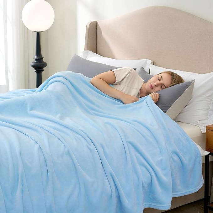 Hansleep Fleece Light Blue Full Blanket, Super Soft Flannel Fuzzy Plush Cozy Blanket for All Seasons, Light Blue, Full 84x90 Inches