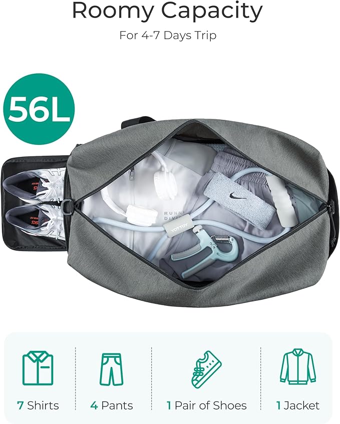 BAGSMART Foldable Travel Duffle Bag, Lightweight 56L Weekender Duffel Bag With Shoe Compartment, Water Resistant Workout Duffle Sports Bag for Travel Yoga, Black