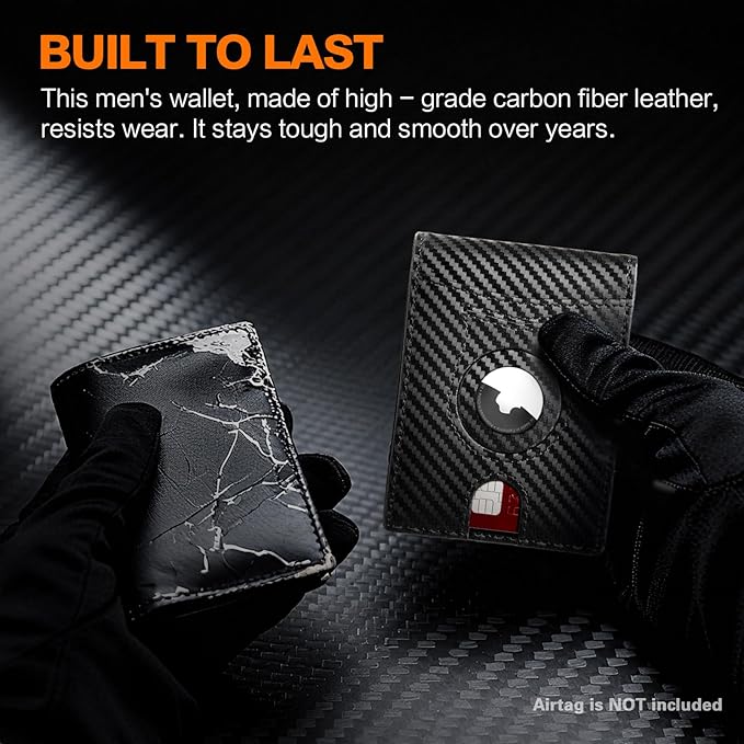 Wallet for Men Slim RFID Blocking Bifold Carbon Fiber,Minimalist Small Compact Front Pocket Credit Card Holder,Thin Mens Leather Wallets Smart Security With 2 ID windows 1 Cash