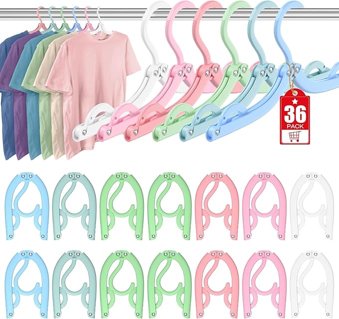Travel Hangers Portable Foldable Travel Hanger Organizer, Plastic Cruise Ship Accessories Essentials Clothes Hanging Rack Folding Hangers for Traveling Camping Flying RV Suitcase (36, Macaron Colors)