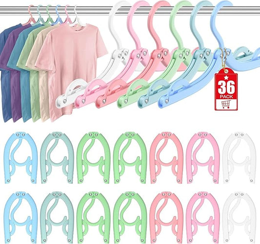 Travel Hangers Portable Foldable Travel Hanger Organizer, Plastic Cruise Ship Accessories Essentials Clothes Hanging Rack Folding Hangers for Traveling Camping Flying RV Suitcase (36, Macaron Colors)