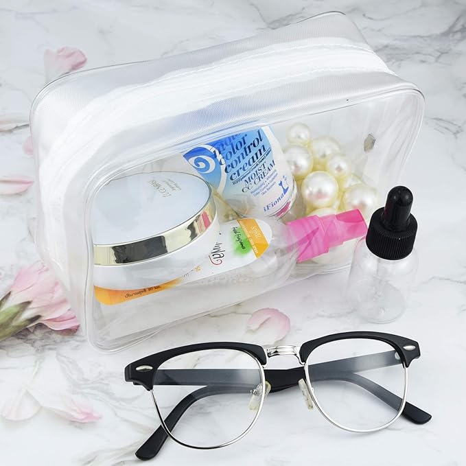 Wobe 5 Packs Clear Cosmetics Bag TSA Approved, PVC Zippered Toiletry Carry Pouch Portable Makeup Bag for Vacation Travel, Bathroom and Organizing Waterproof Makeup Vinyl Case (Medium, White)