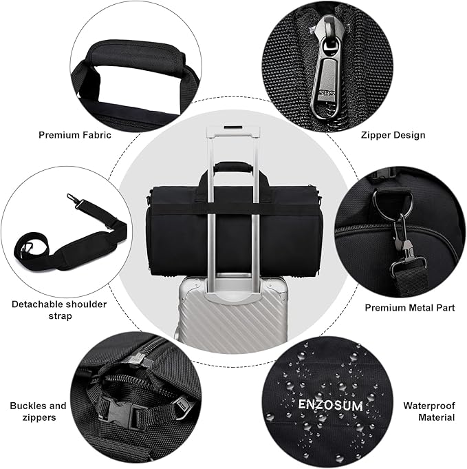 Garment Bags for Travel Large Suit Bag for Men Carry On Garment Bag Convertible Garment Duffle Bag with Shoes Compartment,2 in 1 Hanging Dress Suitcase Suit Travel Bags,Black