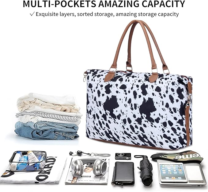 Weekender Bag Duffle Bag For Women Large Travel Tote Bag Overnight Weekend Bags With Shoulder Strap Cow Leopard Atzec…