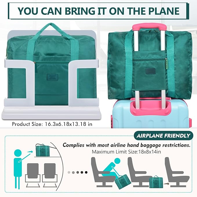 Travel Duffel Bag Lightweight Foldable Travel Bag for Women and Men Waterproof Tote Carry On Luggage Weekender Overnight Bag (Green)