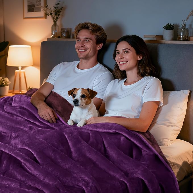 LOOBANI Waterproof Blanket for Bed: Reversible Soft Flannel Twin Bed Blanket 60" x 80", Leakproof Throw Spill-Proof Dog Pet Blanket for Couch, Sofa Protect, Movie Time, Camping, Travel, Purple