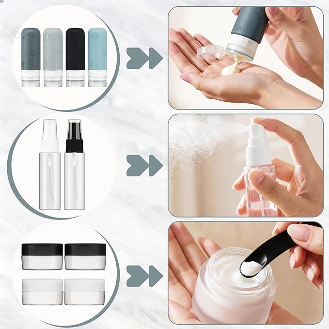 16 Pack Travel Bottles for Toiletries, Silicone TSA Approved-Containers for Toiletries,3oz Silicone Travel Bottles Set Leak Proof Refillable Liquid,Shampoo and Conditioner Travel Toiletry Bottles Grey