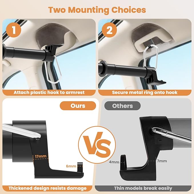 Car Hanging Accessories,Travel Hangers,Telescopic Adjustable 30-63 Inches for Compact & midsize Cars,Automotive,SUVs,Trucks,Black
