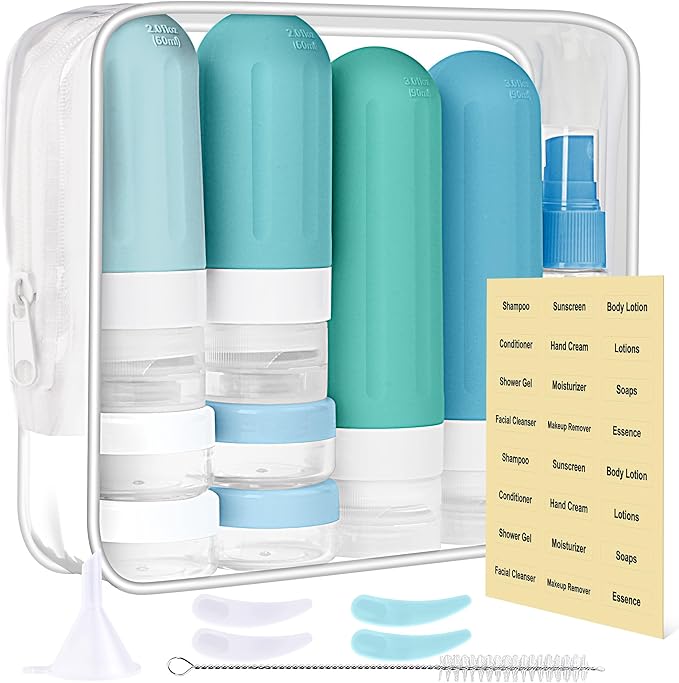 Landisun Travel Bottles for Toiletries 18Pack Toiletry Travel Size Containers Travel-Bottles Accessories TSA Approved Leak Proof (Blue)