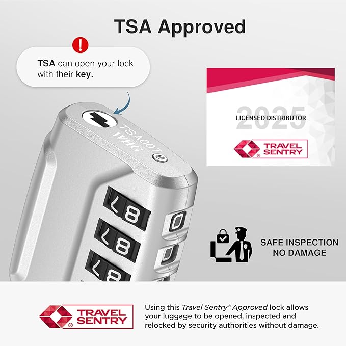 Puroma 2 Pack TSA Approved Luggage Lock, 4 Digit Combination Travel Cable Locks Resettable Code Lock with Zinc Alloy Body for Suitcase, Toolbox, Backpack, Bag, Gym Locker (Silver)