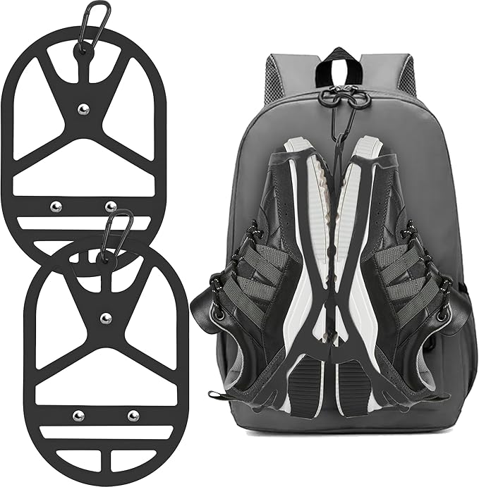 2 Pack Shoe Holster for Backpack with Clip Hanger, Shoe Holder for Sneakers, Cleats, for Travel, Outdoors, Sports (Large, Black)