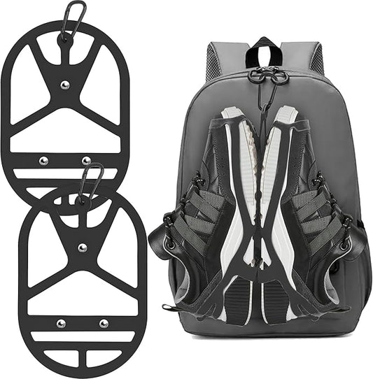 2 Pack Shoe Holster for Backpack with Clip Hanger, Shoe Holder for Sneakers, Cleats, for Travel, Outdoors, Sports (Large, Black)