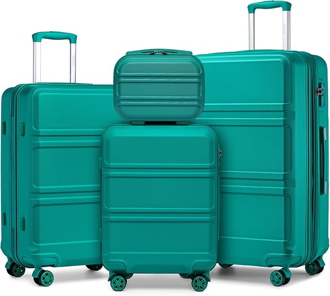 Kono 4 Piece Luggage Sets Expandable with Spinner Wheels TSA Lock Lightweight PC+ABS Hardside Travel Rolling Suitcases 20in 24in 28in Carry on and 12in Mini Cosmetic Case Turquoise