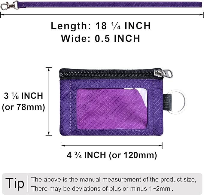 CHENSPRX Minimalist RFID Blocking Small Wallet with ID Window,WaterResistant Zip Id Case Wallet with Lanyard Keychain for Cards,Cash,Travel,Women,Men