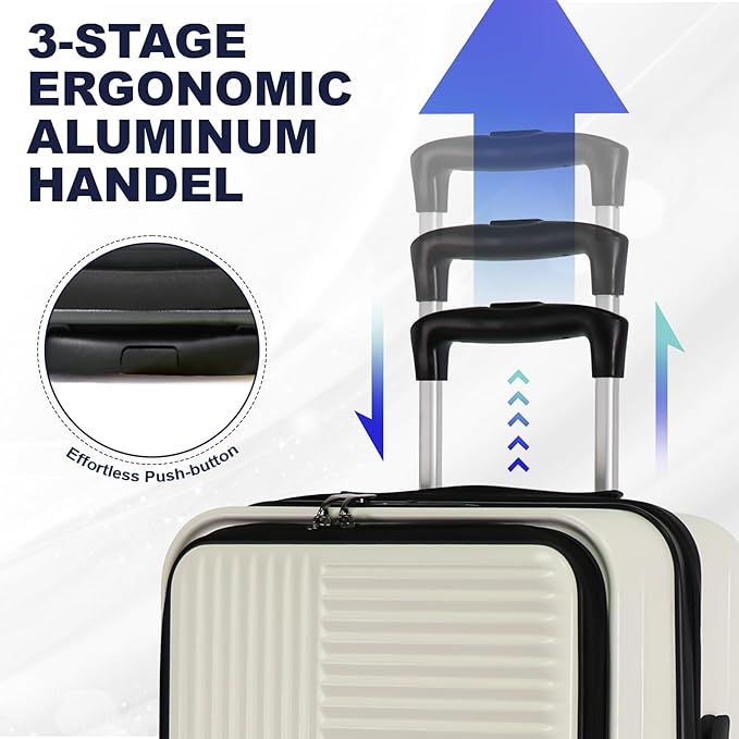 Merax Luggage Sets 3 Piece,Front Open PC Hardshell Expandable Carry on Suitcase with Spinner Wheels and TSA Lock,Lightweight 20in/24in/28in Luggage,Creamy White