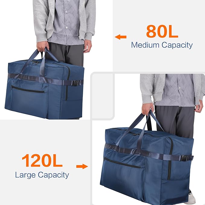 Hafmall Extra Large 120L Foldable Duffel Bag for Travel, Waterproof Weekend Overnight Bag, Large Collapsible Storage Bag for Moving, Camping (Blue)