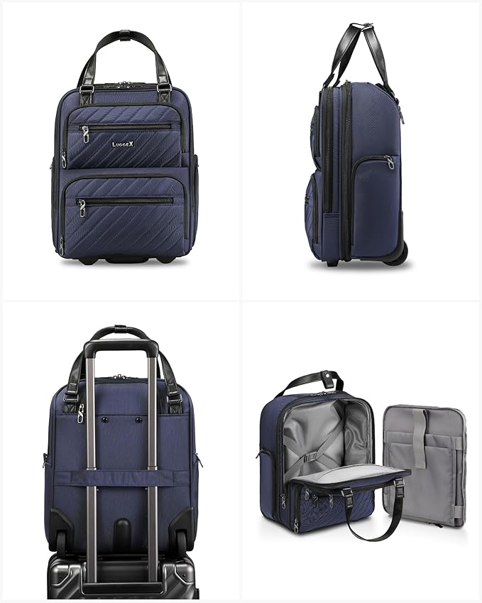 LUGGEX Underseat Carry On Luggage with Wheels, UDK Stylish Lightweight Under Seat Luggage, Soft Sided Personal Item Suitcase for Short Trip (UX-Core, Blue Black, 16 Inch)