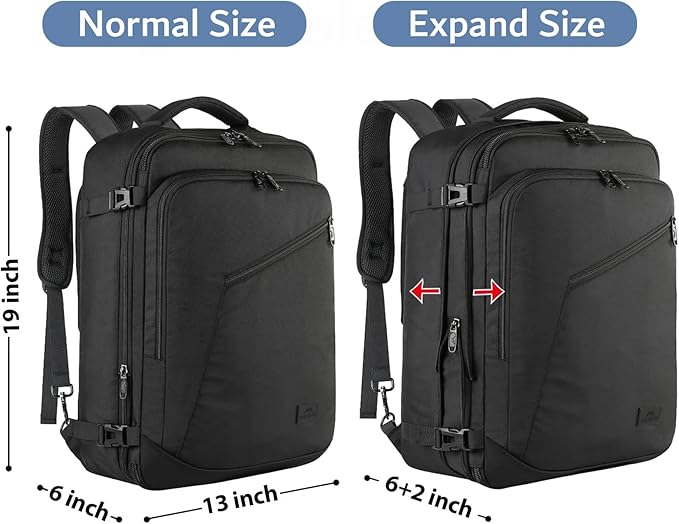 MATEIN Carry on Backpack, Extra Large Travel Backpack Expandable Airplane Approved Weekender Bag for Men and Women, Water Resistant Lightweight Daypack for Flight 40L, Black