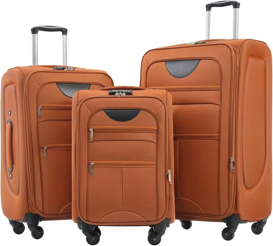 Softside Luggage Sets 3 Piece - 20" Carry-On, 24” & 28” Checked Luggage Set, Expandable Luggage Lightweight Suitcase with Spinner Wheels & TSA Lock for Family Extended Travel (Orange)