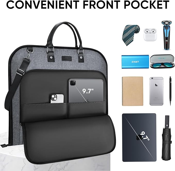 BALEINE Travel Garment Bag, Travel Suit Bag for Men, 42'' Waterproof Carry on Garment Bags for Hanging Clothes, Garment Duffel Bag for Travel Business (Grey)