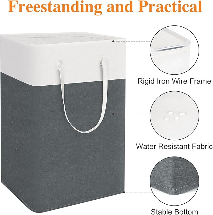 TasticTotes laundry basket 3-Pack, laundry hamper, Hamper with handles, collapsible laundry baskets, Waterproof dirty clothes hamper, Towel Storage for Home or Dorm, 75L-Grey