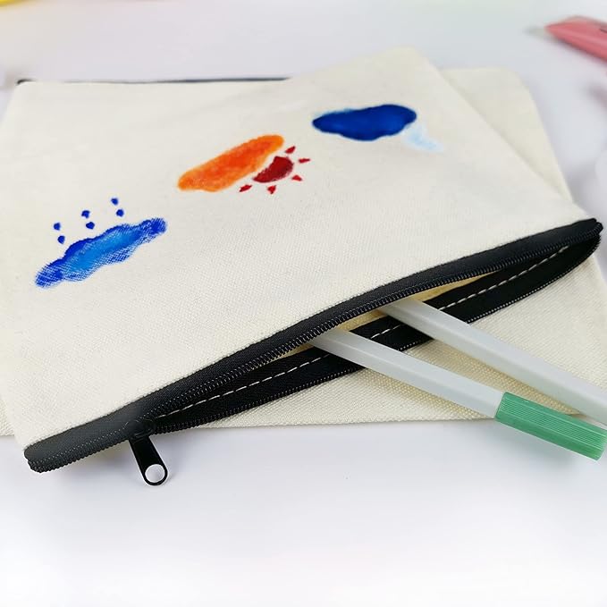 Koolmox Canvas Pouch with Zipper Bulk, 40 pcs 7.9x5.5'' Cosmetic Bag Multipurpose Makeup Pouches with Zipper Canvas Bag Large Travel Toiletry Pouch DIY Craft Purse, Blank Beige 10 Colors Zip