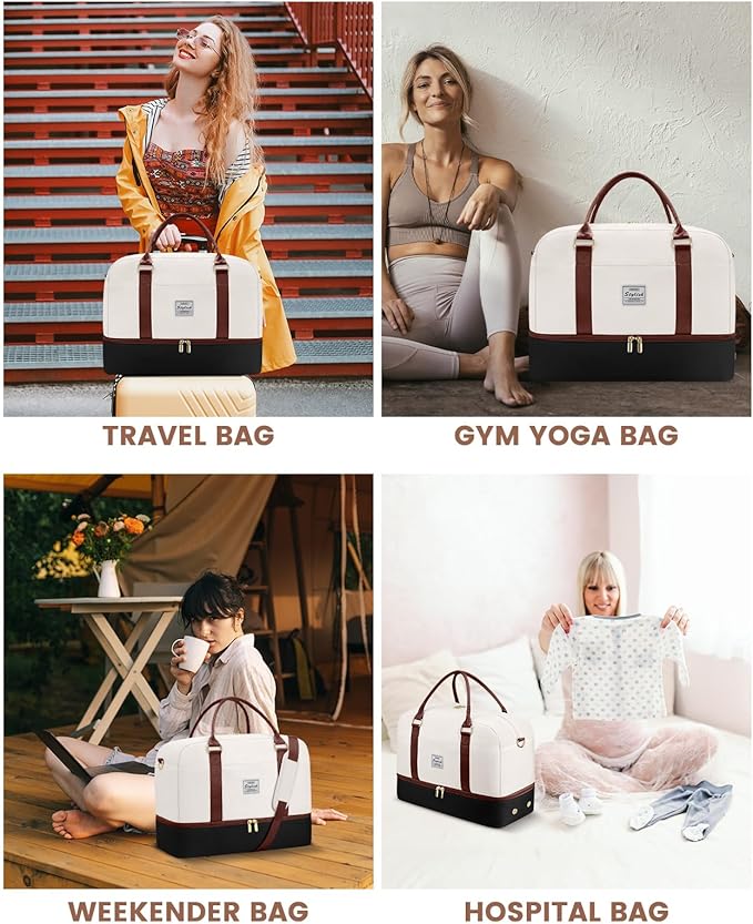 Weekender Travel Duffle Bag for Women: Overnight Bags with Shoe Compartment Carry on Bags for Airplanes with 2 PCS Toiletry Bag Weekend Yoga Gym Bag with Wet Pocket Travel Duffel Tote