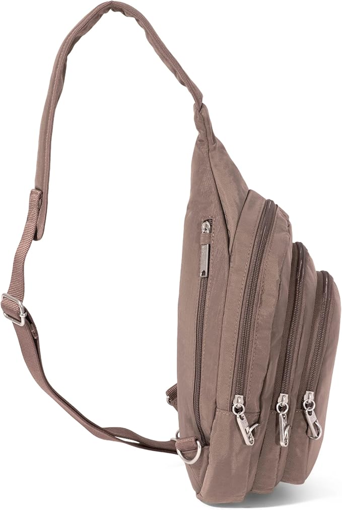 Baggallini Securtex® Anti-Theft Multi Zip Sling - Lightweight 8.6"x15.2" Travel Bag with Locking Zippers & RFID Protection