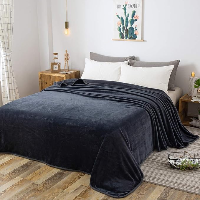 Soft Travel Size Blanket All Season Warm Fuzzy Microplush Lightweight Thermal Fleece Blankets for Couch Bed Sofa,Throw,50x61 Inches,Dark Gray