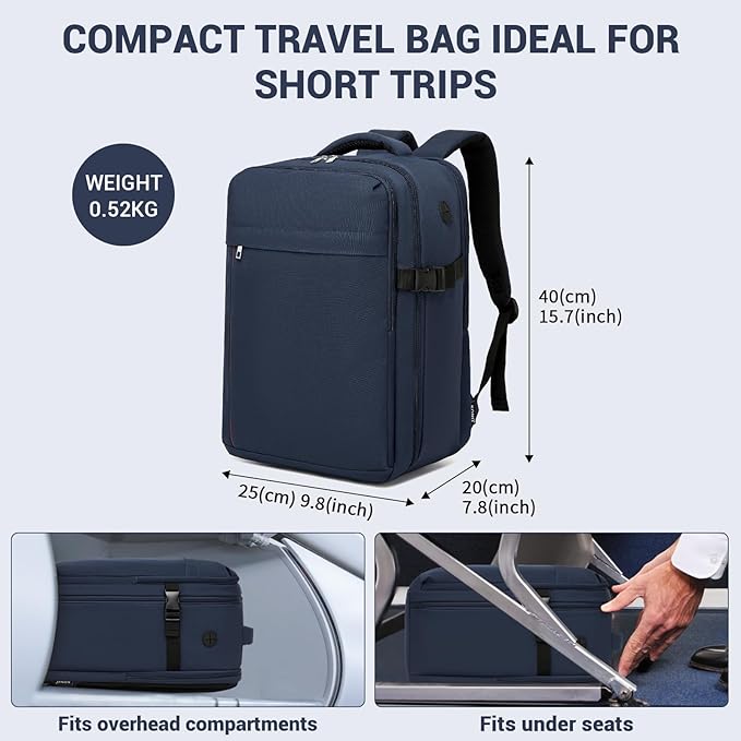 Kono Airline Approved Suitcase Set 3 Piece Luggage Set Lightweight Carry On Travel Luggage, TSA Lock Spinner Wheels Hardshell (Navy/Brown, (BP/20))