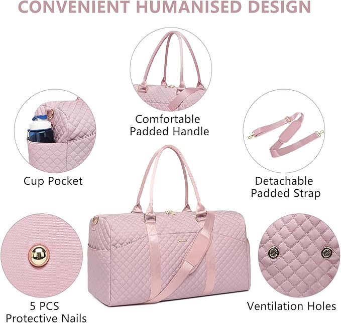Women Weekender Travel Duffle Bag: Travel Duffel Overnight Bags with Shoe Compartment Large Carry on Tote with Toiletry Bag Weekend Traveling Yoga Gym Hospital Bag for Women with Wet Pocket 3 PCS Set