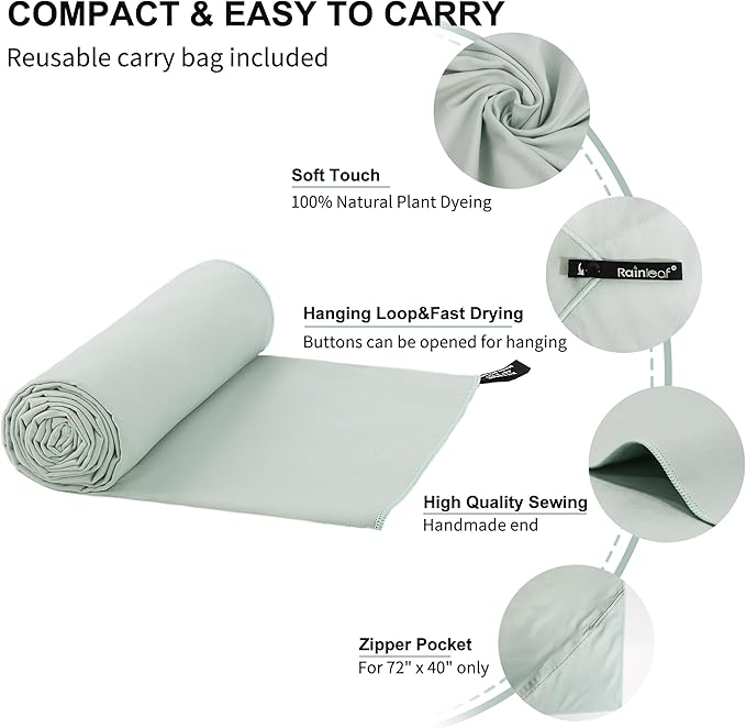 Rainleaf Microfiber Towel Perfect Travel & Gym & Camping Towel. Quick Dry - Super Absorbent - Ultra Compact - Lightweight. Suitable for Trip, Beach, Shower, Backpacking, Pool