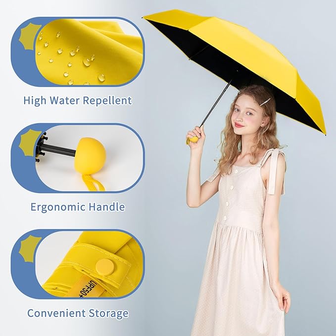 Yoobure Travel Umbrella Portable Compact Umbrellas, Pocket Mini for Purse, Umbrellas for UV Sun & Rain Small for Backpack, Umbrella with Case Folding for Kids Women