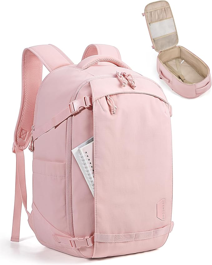 BAGSMART Travel Backpack Women, 15.6 Inch Carry On Backpack Flight Approved, TSA Approved Personal Item Travel Bag, Water Resistant Weekender Bag Luggage Daypack, PInk
