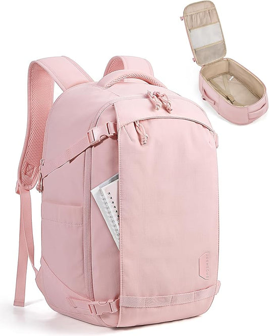 BAGSMART Travel Backpack Women, 15.6 Inch Carry On Backpack Flight Approved, TSA Approved Personal Item Travel Bag, Water Resistant Weekender Bag Luggage Daypack, PInk