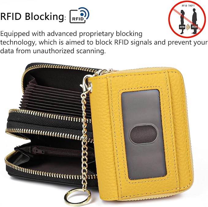 imeetu RFID Credit Card Holder, Small Leather Zipper Card Case Wallet for Women