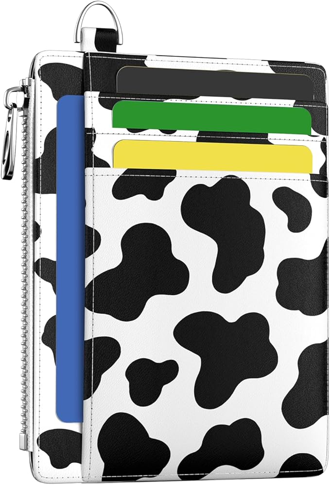 Hancynir Slim Wallet Women Credit Card Holder Cow RFID Blocking Small Mini Card Wallets Cute Front Pocket PU Leather Card Case Thin Travel Zipper Coin Cash Ladies Female Wallet Gifts Black and White