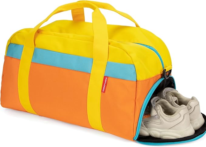 HawLander Kids Duffle Bag for Boys or Girls, Fit Sports Practice, or Overnight Travel Weekend (Orange)