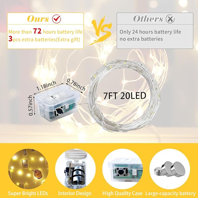 100 Pack Fairy Lights 7Ft 20 LED Twinkle String Lights 3 Modes Battery Operated Waterproof Firefly Starry for Mason Jar Party Wedding Christmas Thanksgiving Day Table Centerpieces,Yellow