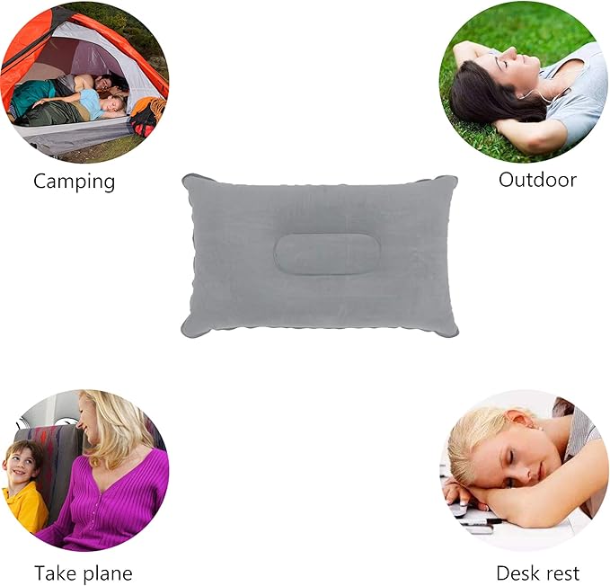 3 Pack Ultralight Inflatable Pillow Small Squared Flocked Fabric Air Pillow for Beach Hiking,Camping,Traveling,Napping,Desk Rest,Neck &Lumbar Support(Grey)