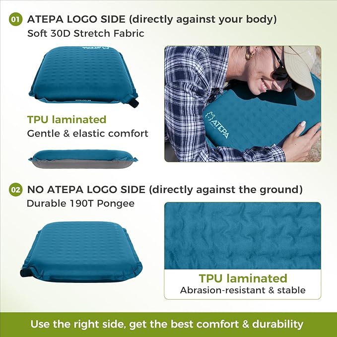 ATEPA Inflatable Seat Cushion, Self-Inflating Portable Stadium Airplane Travel Foam Cushion Pad for Camping, Sports Events, Outdoor