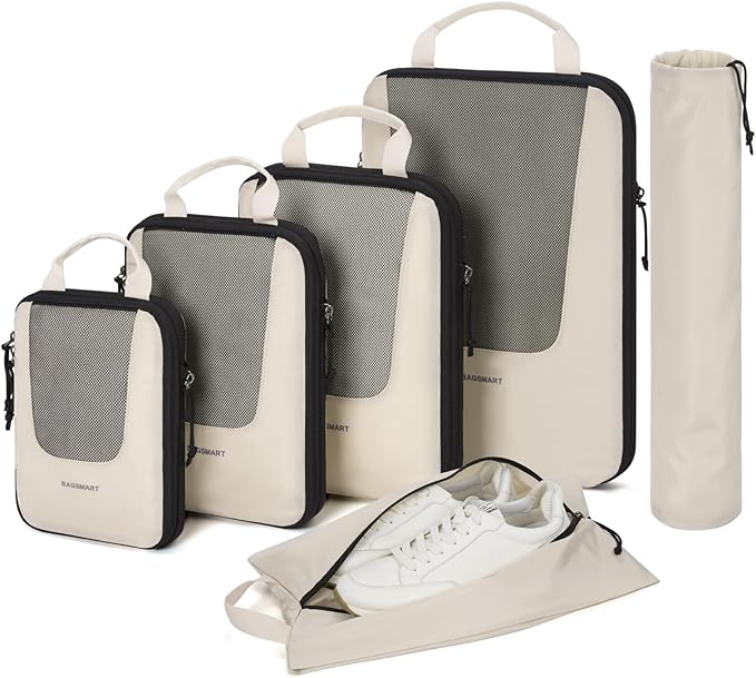BAGSMART Compression Packing Cubes for Travel, 6/5/4set Lightweight Packing Organizers, Summer Travel Essentials Suitcase Organizer Bags Set