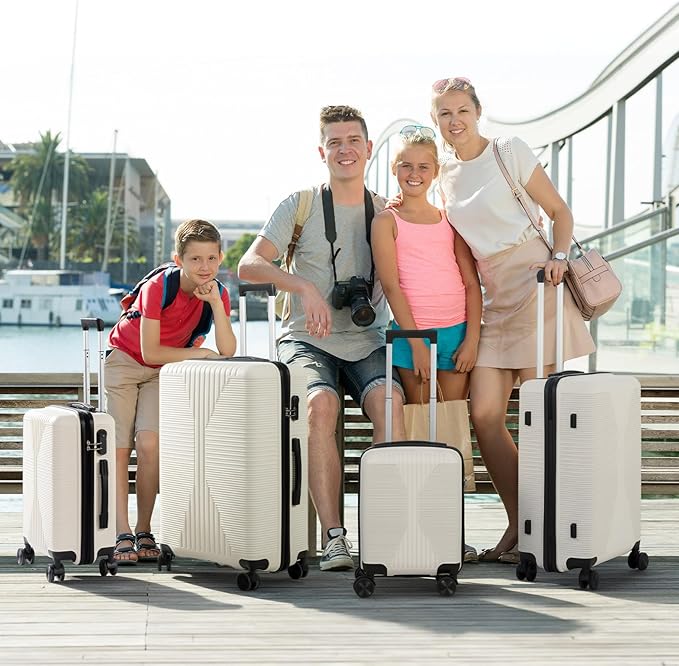 Karl home Luggage Sets 4 Piece, PP Hard Case Suitcase Set with Built-in Lock Spinner Wheels, Lightweight Durable Carry on Luggage for Business Travel - White (16/20/24/28")