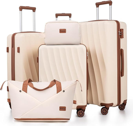 Luggage Sets 5 Piece Suitcases with Wheels,ABS Hard Case Suitcases with Spinner Wheels,Durable Travel Luggage(White, 5 Piece Set(20"/24"/28"))